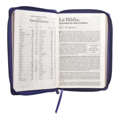 Biblia Reina Valera 1960 | Letra grande 12 pts | Tamaño manual | Imitación piel lila | Con cierre | Colección clásica