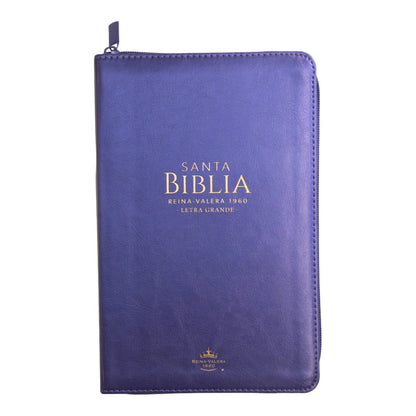 Biblia Reina Valera 1960 | Letra grande 12 pts | Tamaño manual | Imitación piel lila | Con cierre | Colección clásica