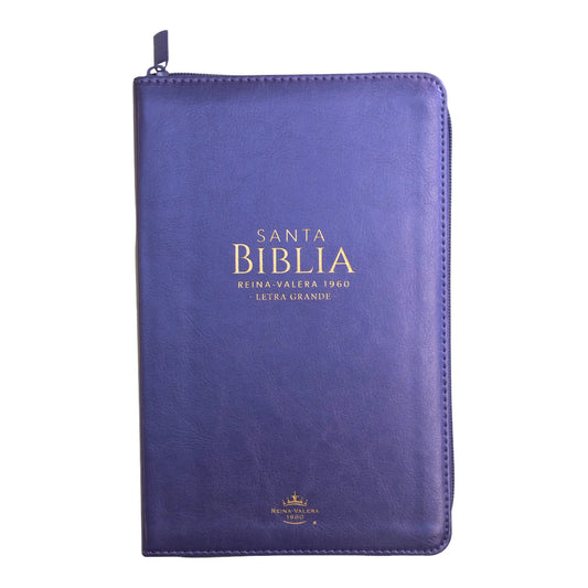 Biblia Reina Valera 1960 | Letra grande 12 pts | Tamaño manual | Imitación piel lila | Con cierre | Colección clásica