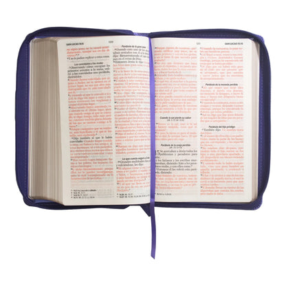 Biblia Reina Valera 1960 | Letra grande 12 pts | Tamaño manual | Imitación piel lila | Con cierre | Colección clásica