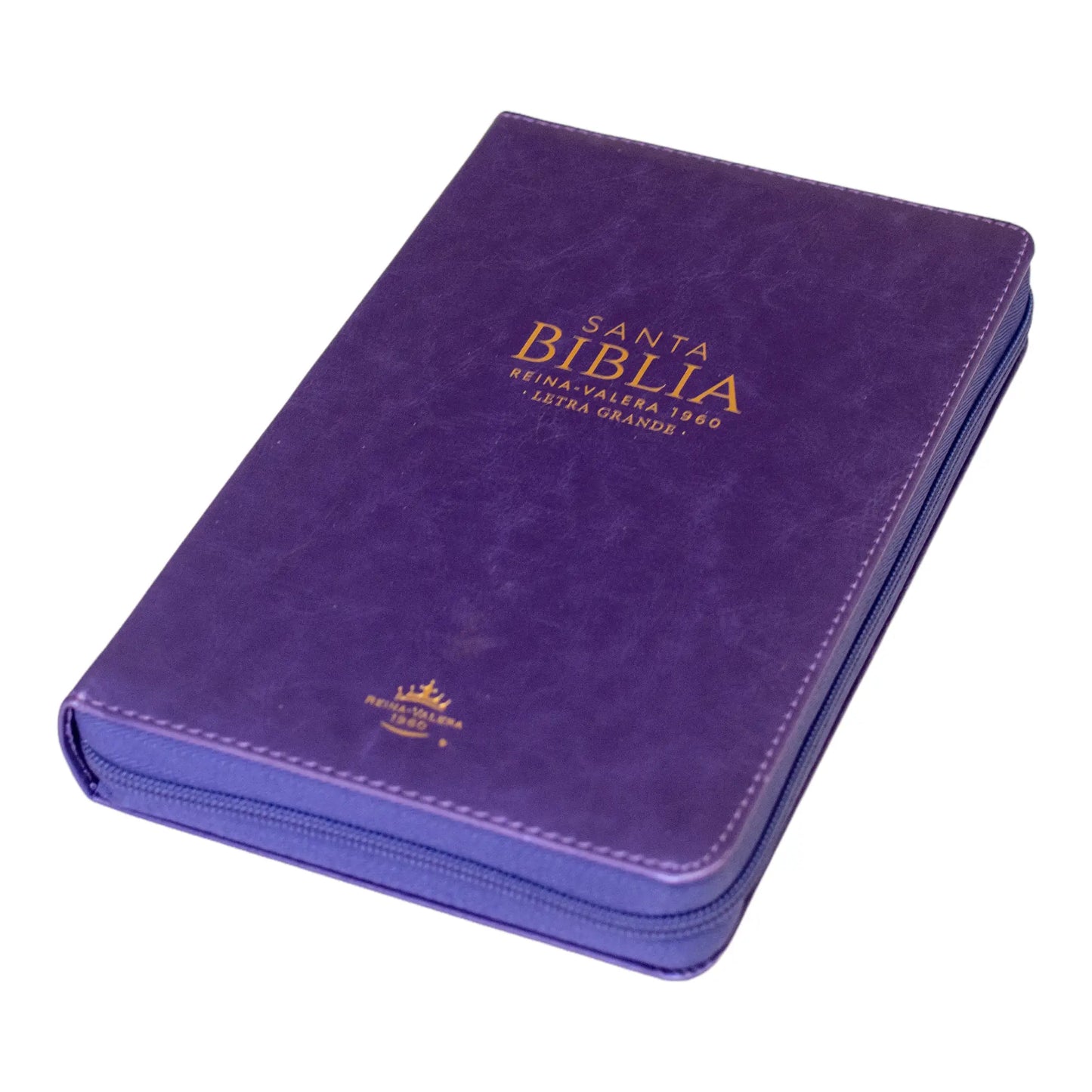 Biblia Reina Valera 1960 | Letra grande 12 pts | Tamaño manual | Imitación piel lila | Con cierre | Colección clásica