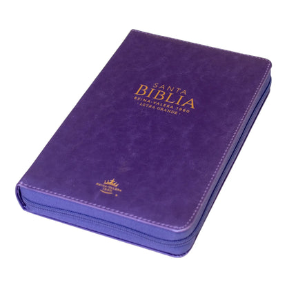 Biblia Reina Valera 1960 | Letra grande 12 pts | Tamaño manual | Imitación piel lila | Con cierre | Colección clásica