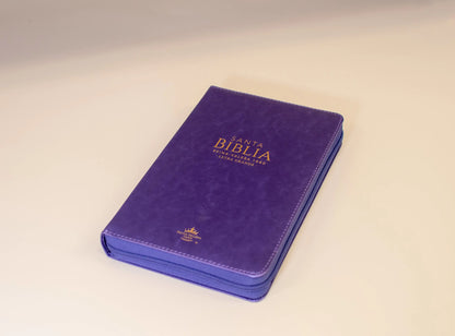 Biblia Reina Valera 1960 | Letra grande 12 pts | Tamaño manual | Imitación piel lila | Con cierre | Colección clásica