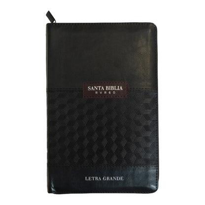 Biblia Reina Valera 1960 | Tamaño manual | Letra grande 12 pts | Negro con cierre e índice | Imitación piel