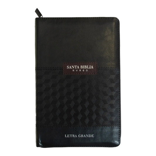 Biblia Reina Valera 1960 | Tamaño manual | Letra grande 12 pts | Negro con cierre e índice | Imitación piel