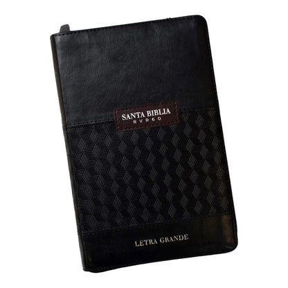 Biblia Reina Valera 1960 | Tamaño manual | Letra grande 12 pts | Negro con cierre e índice | Imitación piel