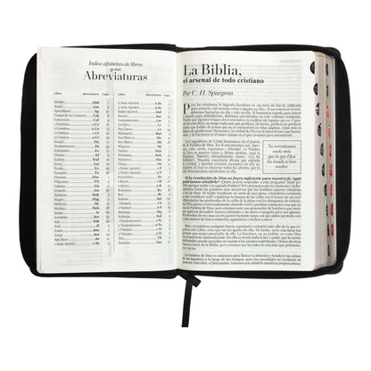 Biblia Reina Valera 1960 | Tamaño manual | Letra grande 12 pts | Negro con cierre e índice | Imitación piel