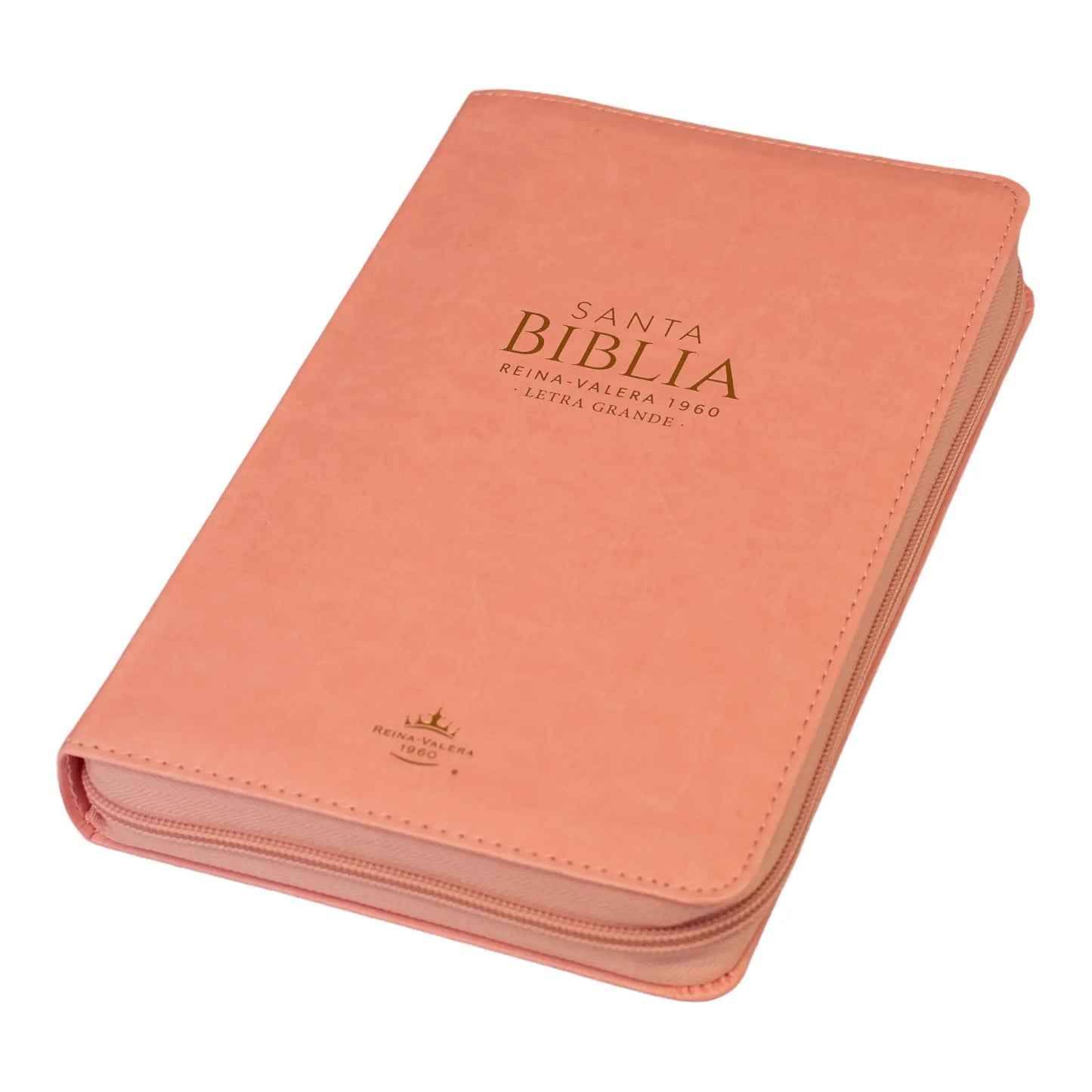 Biblia Reina Valera 1960 | Letra grande 12 pts | Tamaño manual | Imitación piel rosa claro | Con cierre