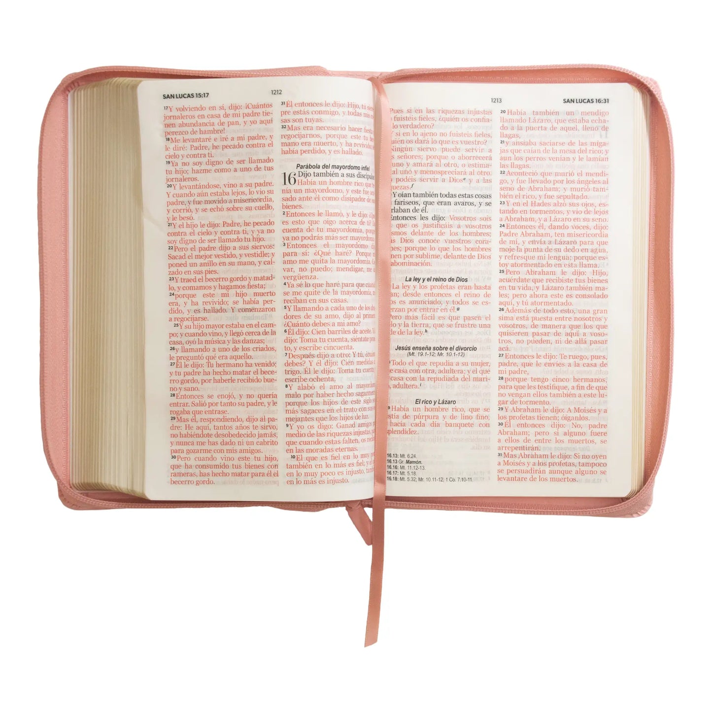 Biblia Reina Valera 1960 | Letra grande 12 pts | Tamaño manual | Imitación piel rosa claro | Con cierre