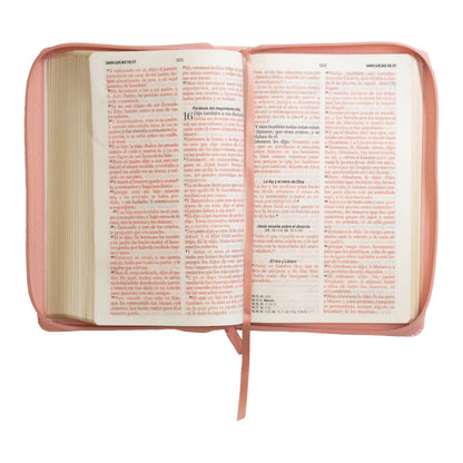 Biblia Reina Valera 1960 | Letra grande 12 pts | Tamaño manual | Imitación piel rosa claro | Con cierre