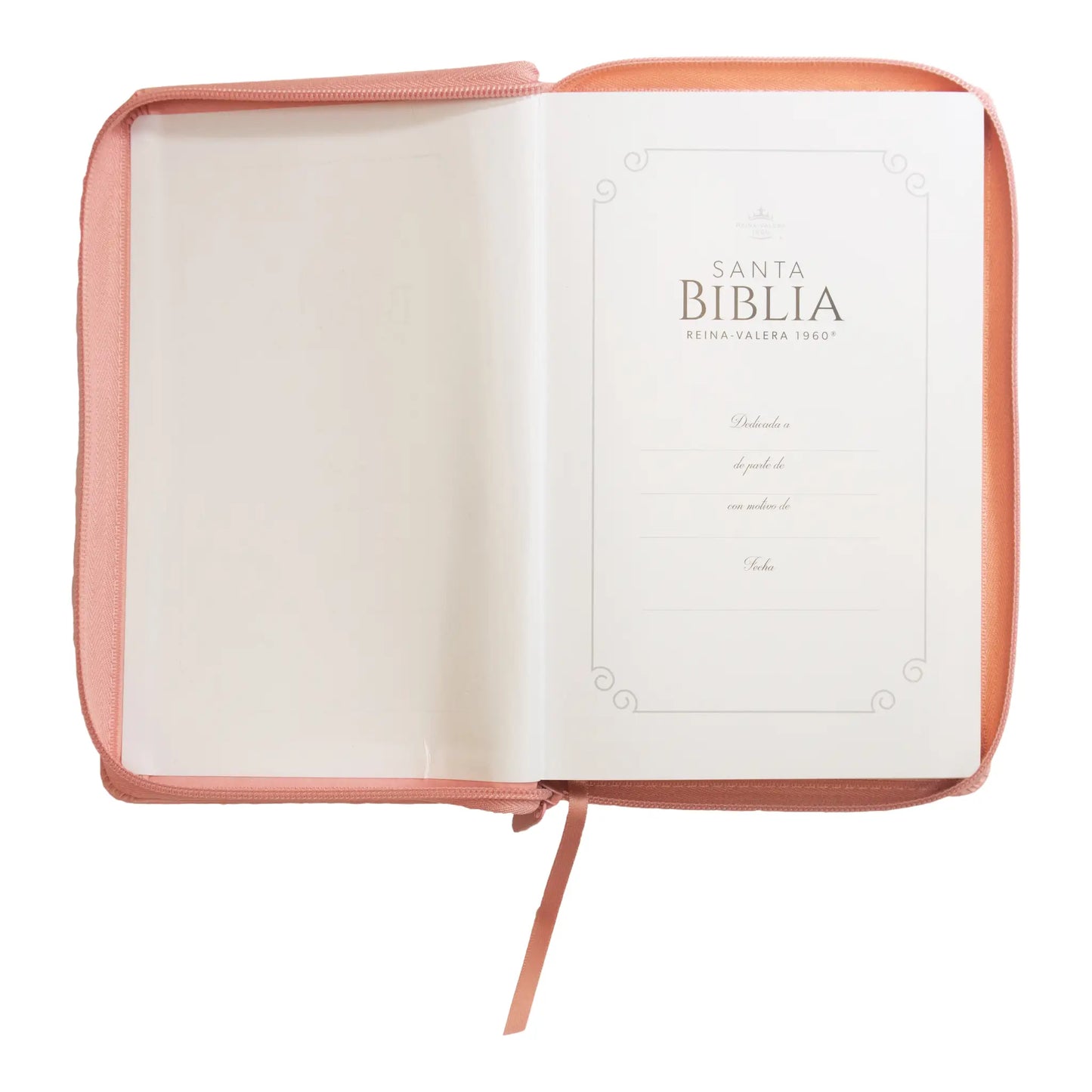 Biblia Reina Valera 1960 | Letra grande 12 pts | Tamaño manual | Imitación piel rosa claro | Con cierre