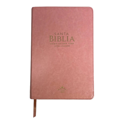 Biblia Reina Valera 1960 | Tamaño manual | Letra grande 12 pts | Imitación piel rosa claro | Con índice | Colección clásica