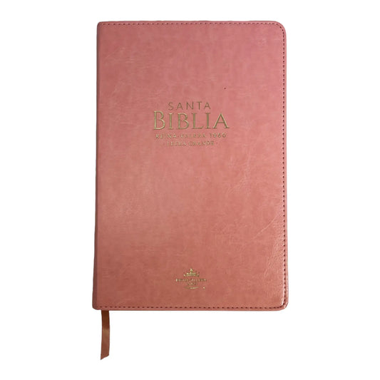 Biblia Reina Valera 1960 | Tamaño manual | Letra grande 12 pts | Imitación piel rosa claro | Colección clásica