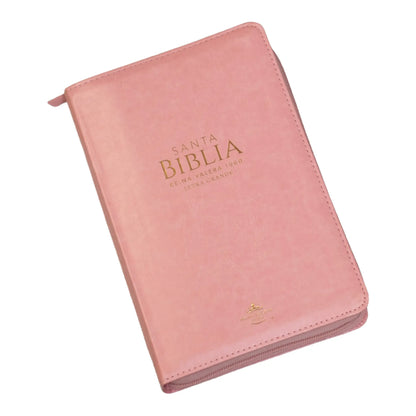 Biblia Reina Valera 1960 | Letra grande 12 pts | Tamaño manual | Imitación piel rosa claro | Con cierre