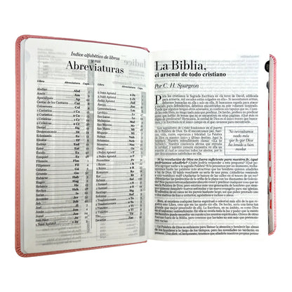 Biblia Reina Valera 1960 | Tamaño manual | Letra grande 12 pts | Imitación piel rosa claro | Con índice | Colección clásica