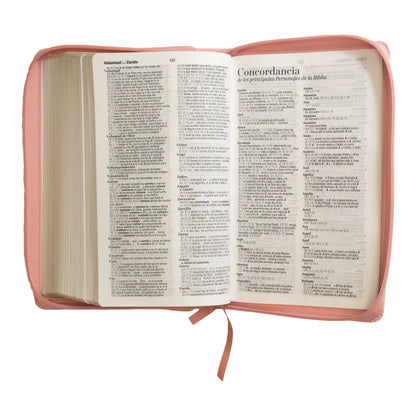 Biblia Reina Valera 1960 | Letra grande 12 pts | Tamaño manual | Imitación piel rosa claro | Con cierre