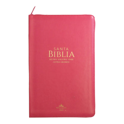 Biblia Reina Valera 1960 | Letra grande 12 pts | Tamaño manual | Imitación piel con índice y cierre | Canto dorado