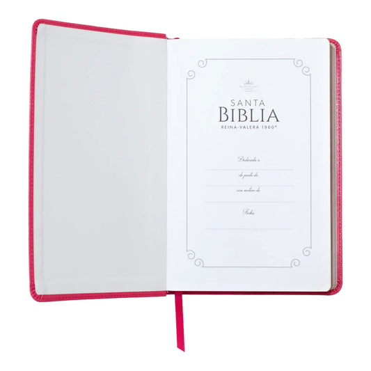 Biblia Reina Valera 1960 | Tamaño manual | Letra grande 12 pts | Imitación piel rosa oscuro con índice | Colección clásica