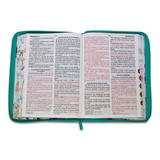 Biblia Reina Valera 1960 | Letra gigante 15 pts | Diseño mariposa turquesa/rosa | Imitación piel | Español