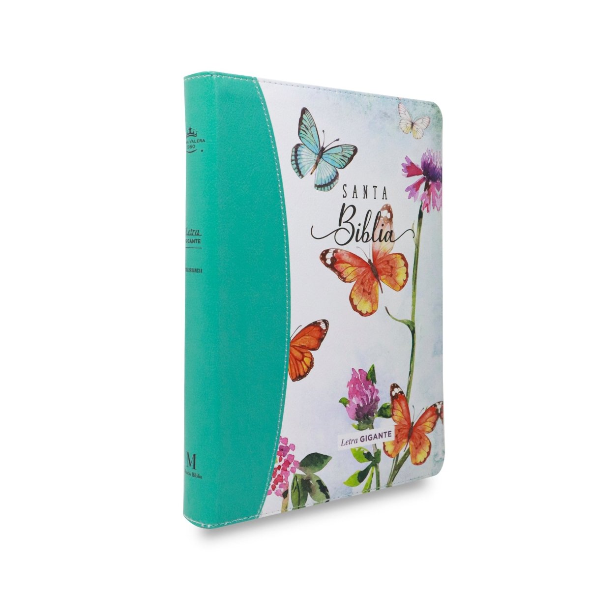 Biblia Reina Valera 1960 | Letra gigante 15 pts | Diseño mariposa turquesa/rosa | Imitación piel | Español