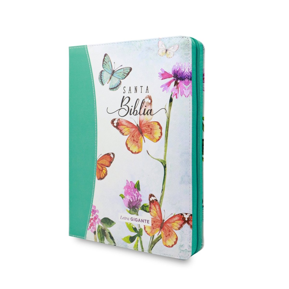 Biblia Reina Valera 1960 | Letra gigante 15 pts | Diseño mariposa turquesa/rosa | Imitación piel | Español