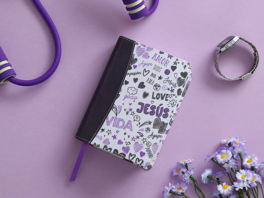 Biblia RVR60 | Tamaño bolsillo | Palabras de Vida | Amor lila | Letra 8,5 ptos | Índice